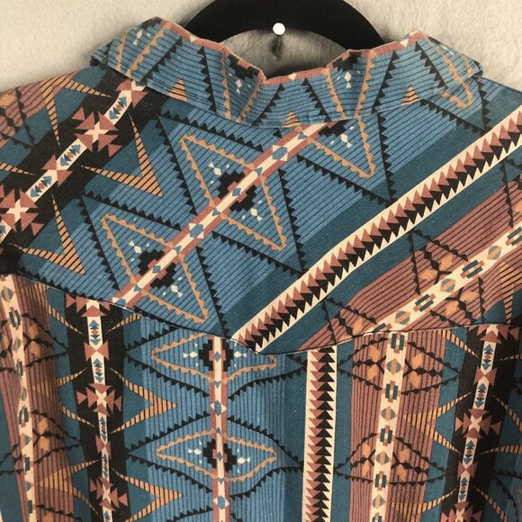 Vintage Saddlebrook Western Shirt Mens Extra Large Blue Tan Aztec Tribal Cowboy - Picture 10 of 16